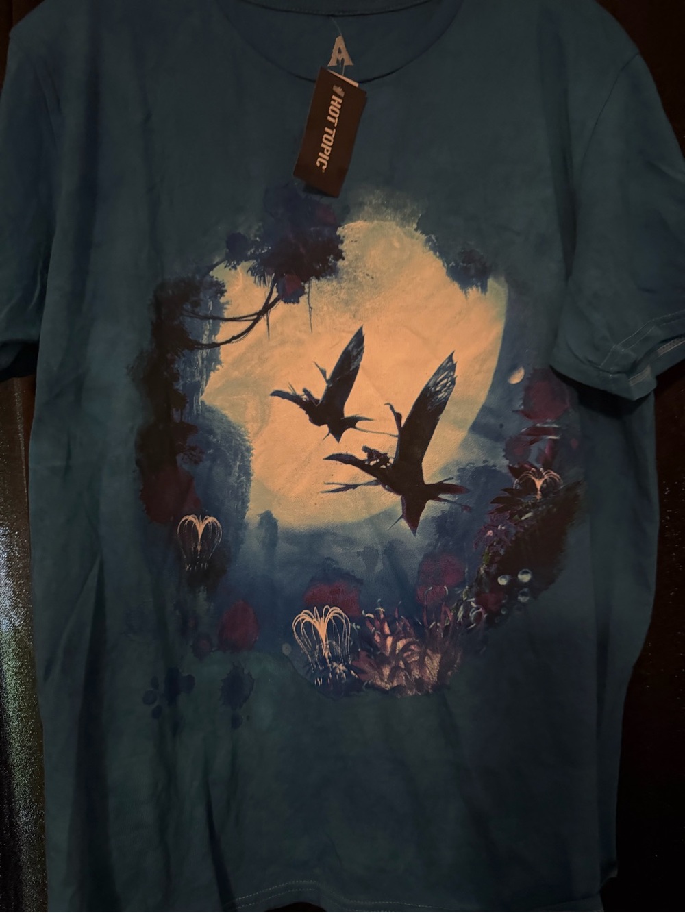 Hot Topic Teal Moon & Flying Birds Graphic Tee